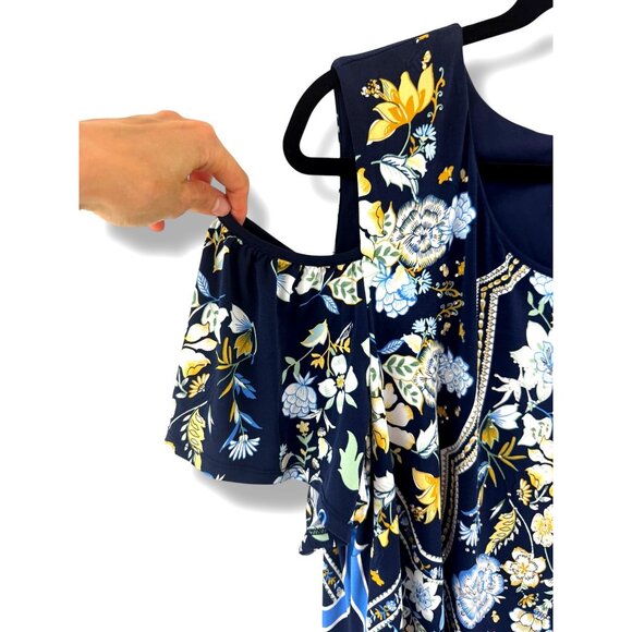 JM Collection Floral Print Crystals Cold Shoulder Shift Dress Size 3X 22 24 Plus - Picture 3 of 7